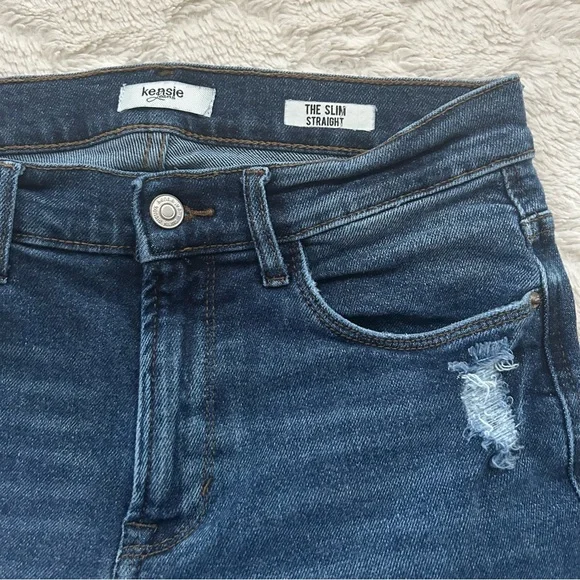 Kensie The Slim Straight Dark Blue Ankle Raw Hem Cropped Jeans - Picture 2 of 9
